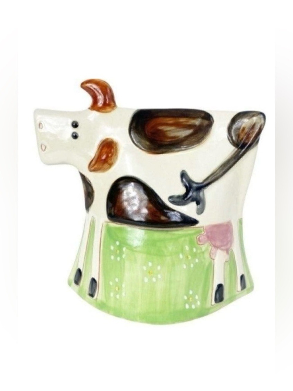Portugal Pottery Hand Painted Cow Figurine Blue White Farmhouse Udderly Fabulous
